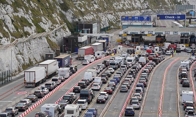 Long queues near the port in Dover