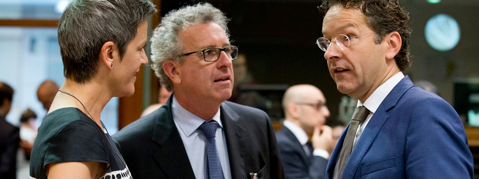 A Bruxelles en juillet. Pierre Gramegna est entouré de Margrethe Vestager et de Jeroen Dijsselbloem.