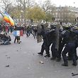 Demonstrators clash with CRS riot policemen near the Place de la Republique after the cancellation of a planned climate march following shootings in the French capital, ahead of the World Climate Change Conference 2015 (COP21), in Paris, France, November 29, 2015.                REUTERS/Eric Gaillard