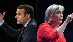 Laut Umfragen liegt Marine Le Pen (r.) im ersten Wahlgang derzeit knapp vor Amtsinhaber Emmanuel Macron.Hier ein Archivfoto aus dem Präsidentschaftswahlkampf von 2017.