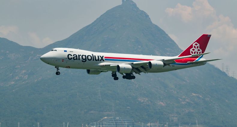 A Cargolux Boeing 747-8F landing at the international airport in Hong Kong, June 28, 2018.