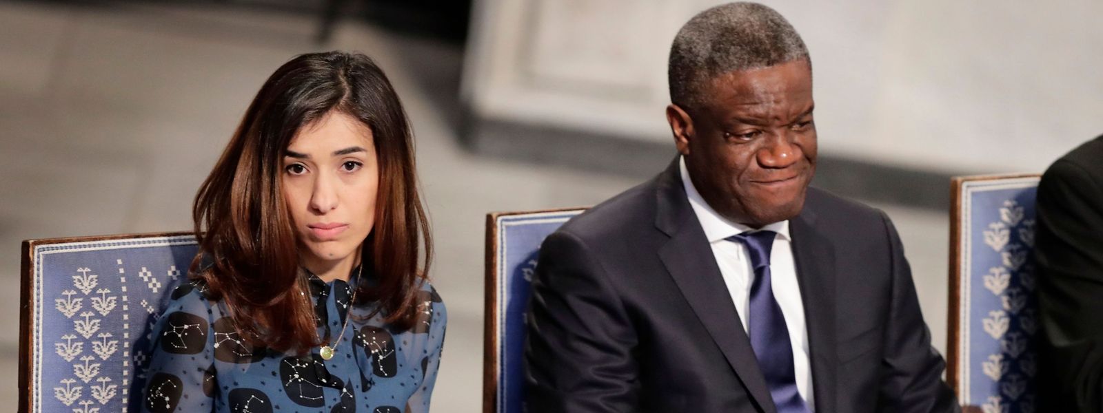 Nadia Murad, ex-esclave des jihadistes devenue porte-drapeau de sa minorité et le Dr Denis Mukwege, «l'homme qui répare les femmes», au moment de recevoir le Prix Nobel de la paix. Ils seront tous deux au Luxembourg aujourd'hui.