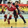Benfica's Esteban Abalos (L) vies for the ball with Barcelona's Pablo Alvarez (R) during Euroleague Men-Final Four Rink-Hockey semi-finals match at Dragao Caixa sports pavilion in Porto, Portugal, 01 June 2013. FERNANDO VELUDO / LUSA