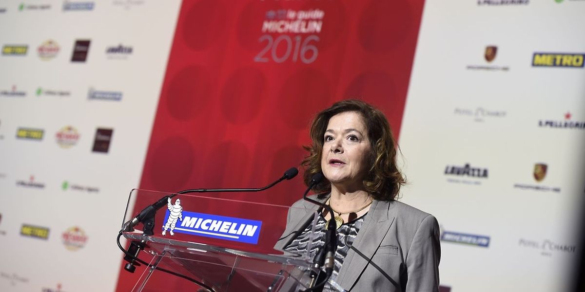 Directrice de la communication et membre du comité exécutif du groupe Michelin, Claire Dorland-Clauzel lors de la présentation du guide Michelin France 2016 à Paris, place Vendôme.