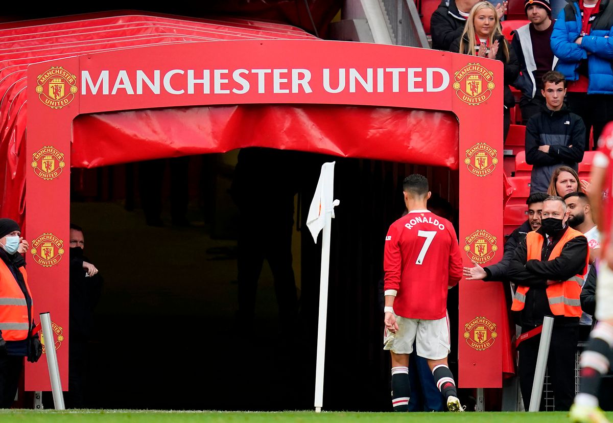 Former Manchester United player Cristiano Ronaldo leaves the pitch during a match against Manchester City at Old Trafford, 2 October, 2021.