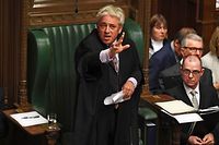TOPSHOT - A handout photograph released by the UK Parliament shows UK Parliament Speaker John Bercow speaking in the House of Commons in London on October 21, 2019, on the European Union (EU) Withdrawal Act 2018 Motion. - UK Parliament Speaker John Bercow blocked British Prime Minister Boris Johnson from holding a vote Monday on his new Brexit divorce deal after MPs failed to back it on Saturday. "The motion will not be debated today as it would be repetitive and disorderly to do so," Bercow told lawmakers in the House of Commons. (Photo by JESSICA TAYLOR / UK PARLIAMENT / AFP) / RESTRICTED TO EDITORIAL USE - NO USE FOR ENTERTAINMENT, SATIRICAL, ADVERTISING PURPOSES - MANDATORY CREDIT " AFP PHOTO / Jessica Taylor /UK Parliament"