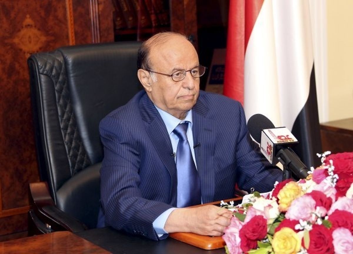 Yemen's President Abd-Rabbu Mansour Hadi delivers a speech in the southern port city of Aden March 21, 2015. Hadi called on Saturday for the Houthi militia to abandon its control of government ministries in Sanaa in his first televised speech since fleeing the capital for Aden after escaping house arrest last month. REUTERS/Stringer