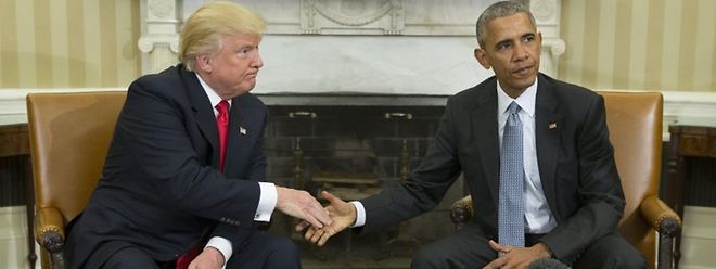 O encontro inédito entre Trump (à esq.) e Obama (à dta.)que até esta data nunca se tinham cruzado