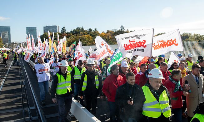 Polish miners protest the fine near the ECJ in Luxembourg 