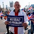 Pro-Brexit demonstrators hold placards as protesters gather in Parliament Square in central London on March 29, 2019. - British MPs on Friday rejected Prime Minister Theresa May's EU divorce deal for a third time, opening the way for a long delay to Brexit -- or a potentially catastophic "no deal" withdrawal in two weeks. (Photo by Niklas HALLE'N / AFP)