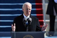 TOPSHOT - US President Joe Biden delivers his inauguration speech on January 20, 2021, at the US Capitol in Washington, DC. - Biden was sworn in as the 46th president of the US. (Photo by ANDREW CABALLERO-REYNOLDS / AFP)