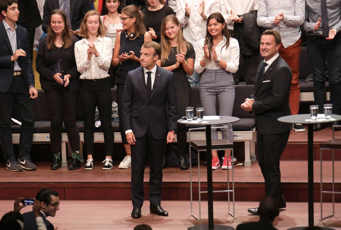 Emmanuel Macron und Xavier Bettel in der Philharmonie.