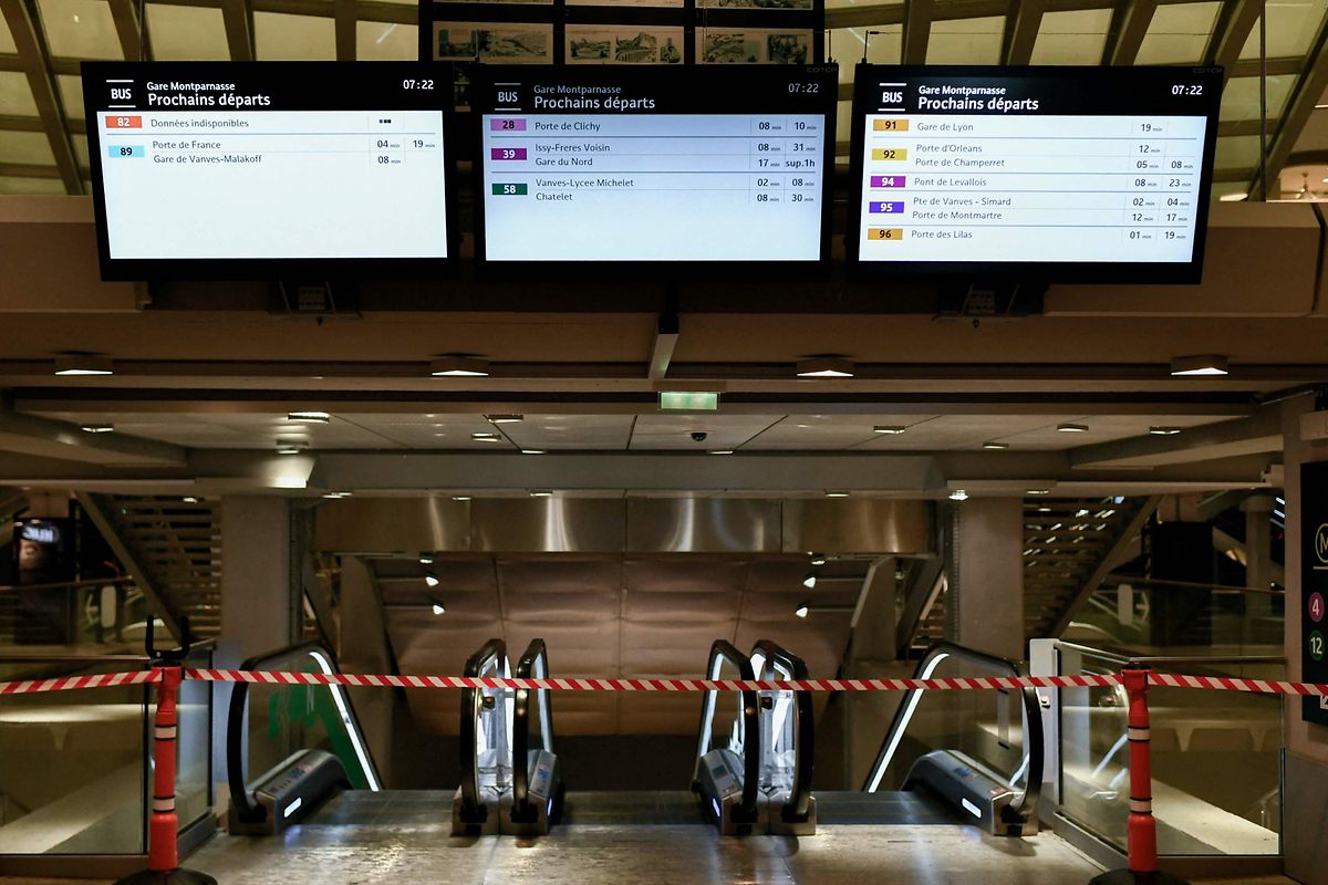 A warning tape displayed to close off access to Montparnasse metro station in Paris.
