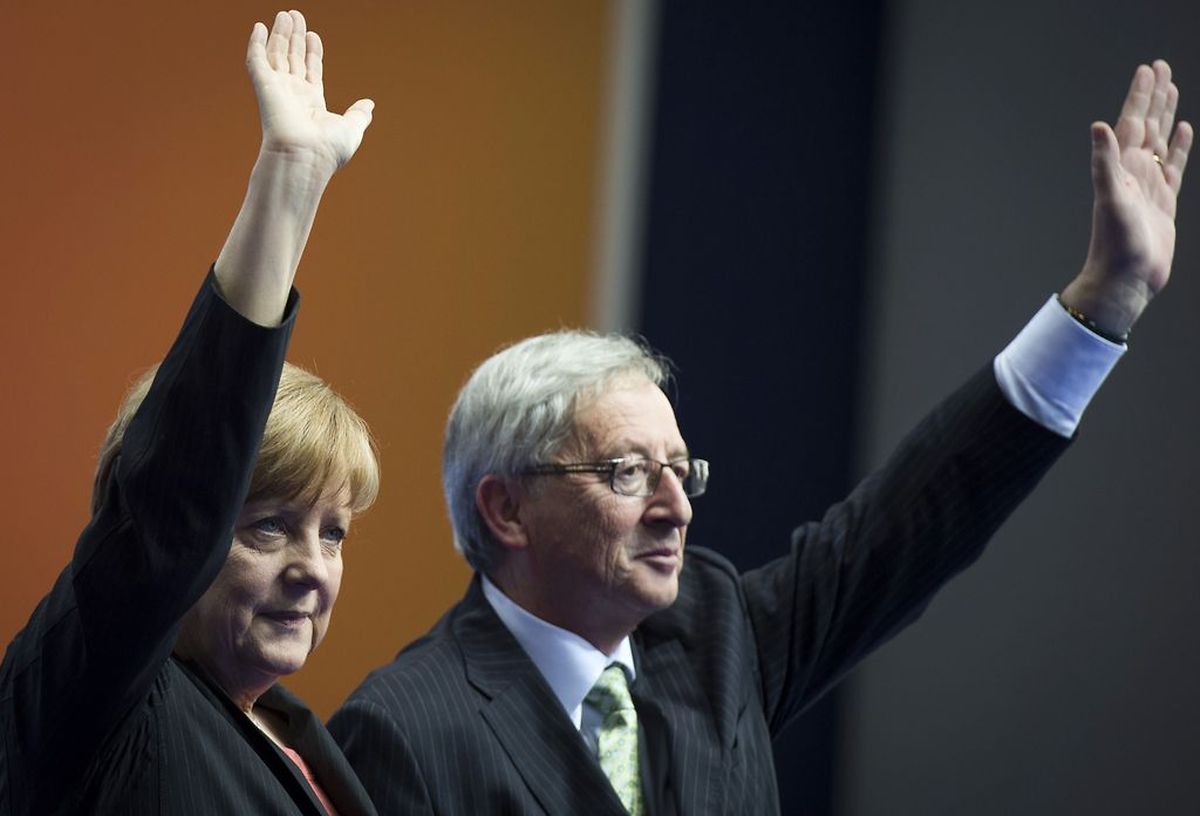 Merkel mit Juncker bei einer CDU-Feier am 5. April in Berlin.
