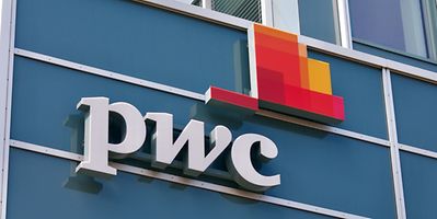 The PwC logo on one of its buildings