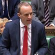 A video grab from footage broadcast by the UK Parliament's Parliamentary Recording Unit (PRU) shows Britain's Secretary of State for Exiting the European Union (Brexit Minister) Dominic Raab speaking in the House of Commons in London on July 12, 2018.
British Prime Minister Theresa May has published details today of her long-awaited Brexit blueprint to restart talks with the EU, after facing down a revolt by eurosceptic ministers that could still unseat her. / AFP PHOTO / PRU AND AFP PHOTO / HO