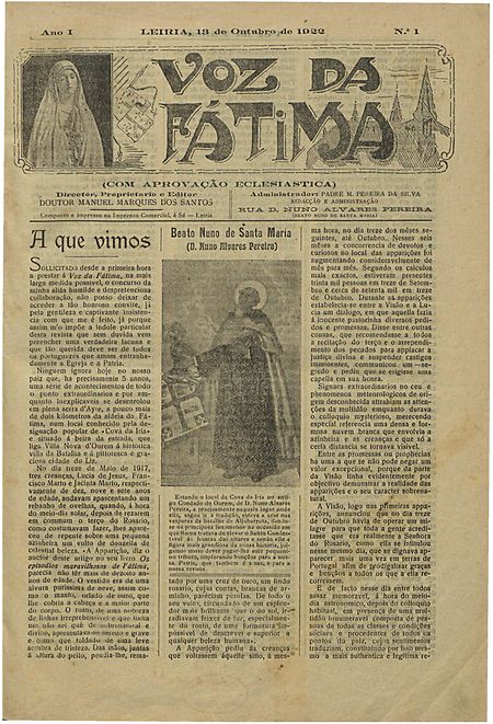 Edição número 1 da Voz de Fátima de 13 de Outubro de 1922.