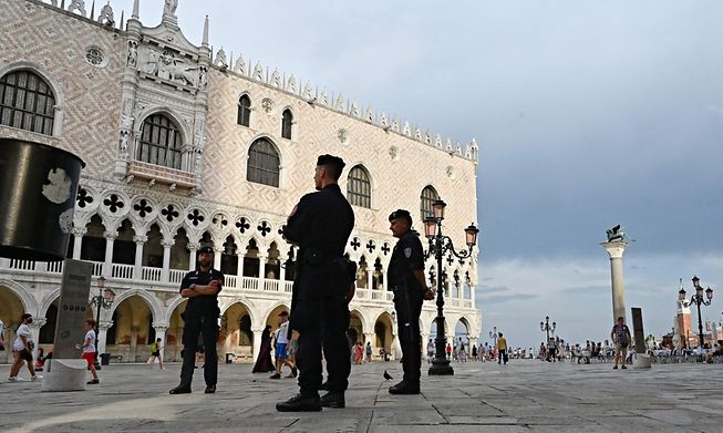 Italian Carabinieri stand guard on Piazza San Marco in Venice ahead of the G-20 meeting