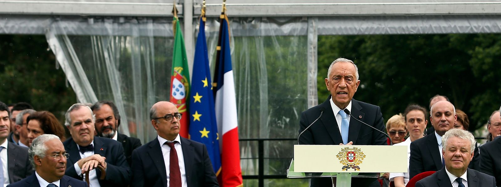 O Presidente da República, Marcelo Rebelo de Sousa, durante a intervenção na sessão de inauguração do monumento ao Maire Louis Talamoni, em Champigny, no âmbito das celebrações oficiais do Dia de Portugal, de Camões e das Comunidades Portuguesas presididas pelo Presidente da República, em Paris, França, 11 de Junho de 2016.  PAULO NOVAIS/LUSA