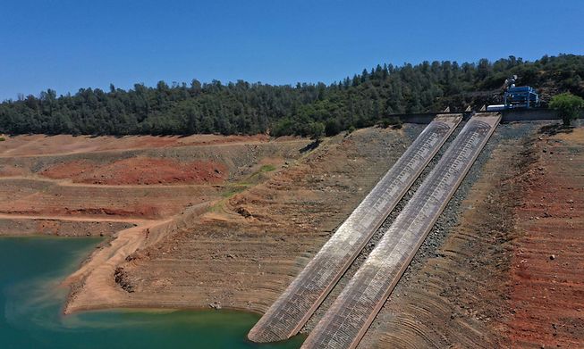 As the extreme drought emergency continues in California, Lake Oroville's water levels are continuing to drop to 28 percent of capacity. State water officials say that Lake Oroville's Edward Hyatt Power Plant might be forced to shut down the hydroelectric plant as soon as August or September if water levels continue to drop. Photo taken on July 22.