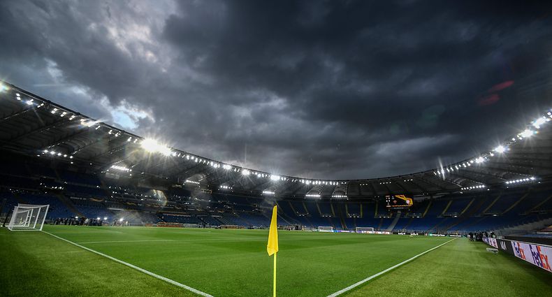 The Olympic stadium (Stadio Olimpico) in Rome, Italy, is pictured prior to the UEFA Europa League quarter final second leg football match AS Rome vs Ajax Amsterdam on April 15, 2021 at the Olympic stadium in Rome. - Euro 2020 will kick-off as scheduled on June 11 in Rome after European football's governing body UEFA on April 14, 2021 "fully confirmed" the Italian capital after receiving guarantees that fans would be present in the Stadio Olimpico. (Photo by Filippo MONTEFORTE / AFP)