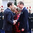 Le Grand-Duc Henri et la Grande Duchesse Maria Teresa arrivent au Palais de l'Elysée avec le Président Francais Emmanuel Macron et son épouse Brigitte Macron, à Paris, France, le 19 Mars 2018 . Photo: Chris Karaba