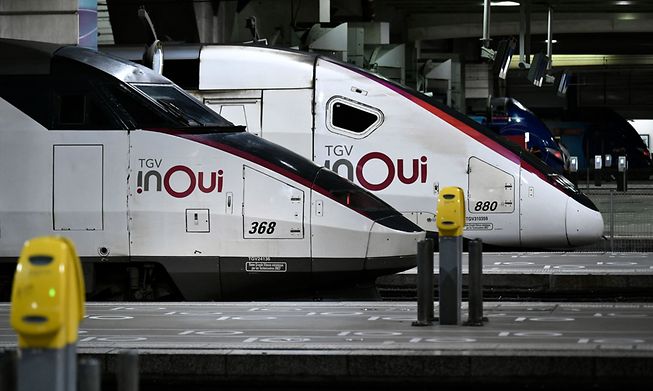 TGV trains 'InOui' at a standstill on platforms at the Montparnasse station in Paris, January 19, 2023.