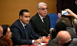 Former Elysee senior security officer Alexandre Benalla (L), flanked by Senator and commisision speaker Jean-Pierre Sueur, appears before a Senate committee in Paris on January 21, 2019 as he is quizzed over alleged use of diplomatic passports. - The former top security aide to French President who was at the heart of a scandal in the summer was charged on January 18 with illegal use of diplomatic passports. (Photo by Alain JOCARD / AFP)