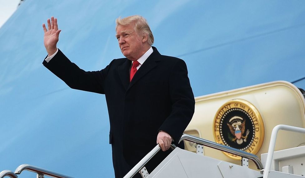US President Donald Trump steps off Air Force One upon arrival at Andrews Air Force Base in Maryland on March 19, 2017
