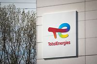 (FILES) In this file photo taken on October 10, 2022 a photograph shows the logo of TotalEnergies at the Total Energy refinery site, in Gonfreville-l'Orcher, near Le Havre, northwestern France. - France's TotalEnergies said Wednesday that high oil and gas prices bolstered its net profit to a record $20.5 billion in 2022. (Photo by Lou BENOIST / AFP)