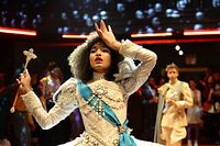 POSE -- Indya Moore as Angel competes in the 1987 ballroom category ROYALTY REALNESS in a scene from the pilot of POSE. Ballroom legends and survivors served as consultants for this and other scenes. CR: JoJo Whilden/FX