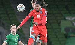 27032021 FB Qualification WM Ireland - Luxembourg    Rodrigues Gerson ( Lux #10); Dara O'Shea #20 (Ireland)Photo:sportspress.lu/ Jeff Lahr