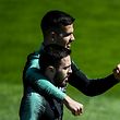  Bernardo Silva e André Silva no último treino da seleção antes do jogo com a Ucrânia.