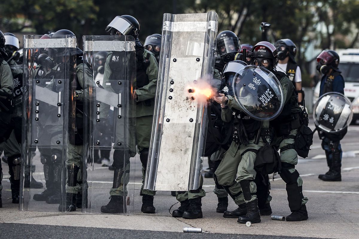 Riot police in Hong Kong on 1 October Photo: AFP