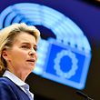 President of Commission Ursula von der Leyen delivers a speech during a session at the European Parliament, in Brussels, on December 16, 2020. (Photo by JOHN THYS / various sources / AFP)