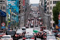 A picture taken on October 16, 2019 shows cars in traffic jams in Brussels. (Photo by Kenzo TRIBOUILLARD / AFP) (Photo by KENZO TRIBOUILLARD/AFP via Getty Images)
