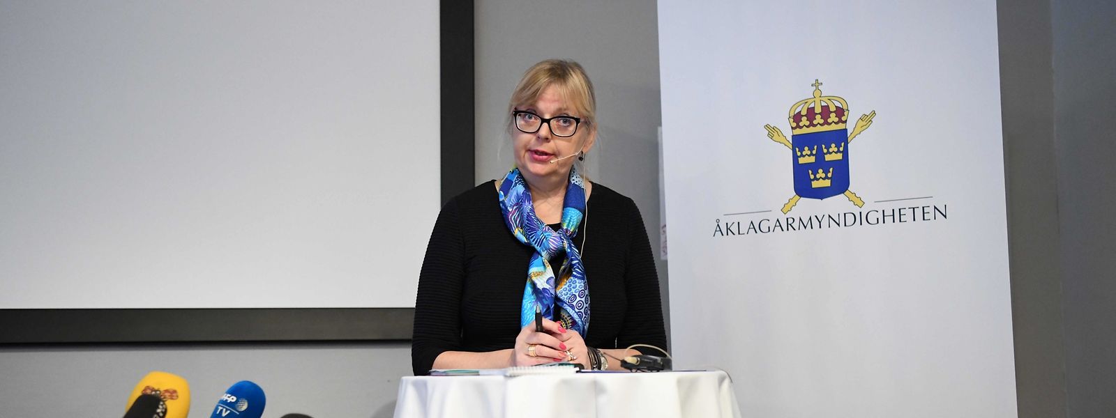 Eva-Marie Persson, die stellvertretende Direktorin der schwedischen Strafverfolgung, bei der Pressekonferenz am Dienstag.