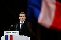 (FILES) In this file photo taken on May 7, 2017, French president-elect Emmanuel Macron delivers a speech at the Pyramid at the Louvre Museum in Paris after the second round of the French presidential election. - Macron said will seek second term in French election in April, on March 03, 2022. (Photo by Patrick KOVARIK / AFP)