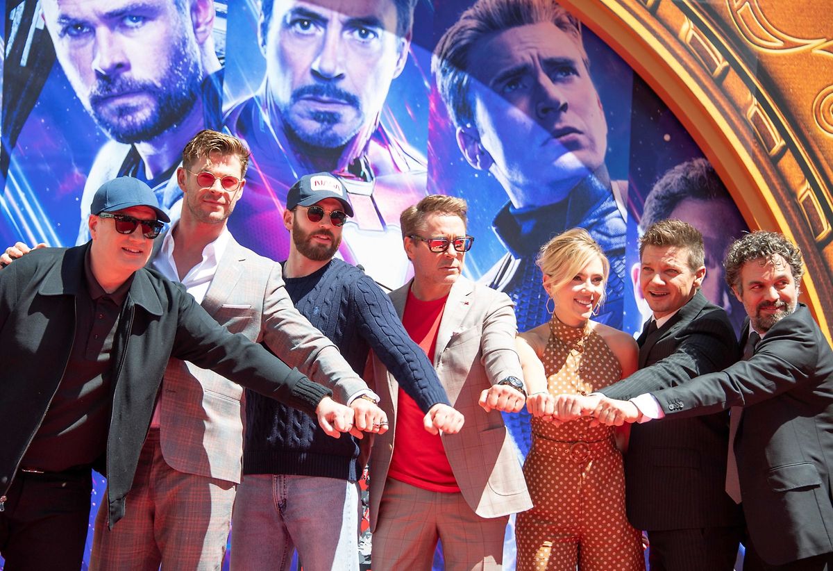 Schauspieler Chris Hemsworth, Chris Evans, Robert Downey Jr., Scarlett Johansson, Mark Ruffalo und Jeremy Renner stellen den letzten Film in der Superhelden-Reihe "Avengers" vor.