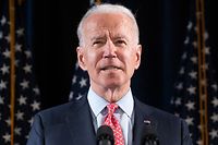 (FILES) In this file photo taken on March 12, 2020 former US Vice President and Democratic presidential hopeful Joe Biden speaks about COVID-19, known as the Coronavirus, during a press event in Wilmington, Delaware. - Biden easily won the Florida primary, today's biggest prize, on March 17, 2020, according to a projection by Edison Media Research, as voting continues in Arizona and Illinois. (Photo by SAUL LOEB / AFP)