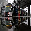 A tram stopping in Luxembourg's financial district Kirchberg 