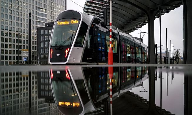 A tram coming into Luxembourg's financial district in Kirchberg