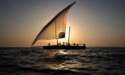 TOPSHOT - Sailors participate in the annual long-distance dhow sailing race, known as al-Gaffal, near Sir Abu Nuair island towards the Gulf emirate of Dubai, on June 3, 2022. - Around Sir Bu Nair, a teardrop-shaped island roughly 100 kilometres (60 miles) away from both Dubai and Abu Dhabi, 118 teams are racing dhows, the sailboats that have plied waters around the Arabian peninsula for centuries. (Photo by Karim SAHIB / AFP)