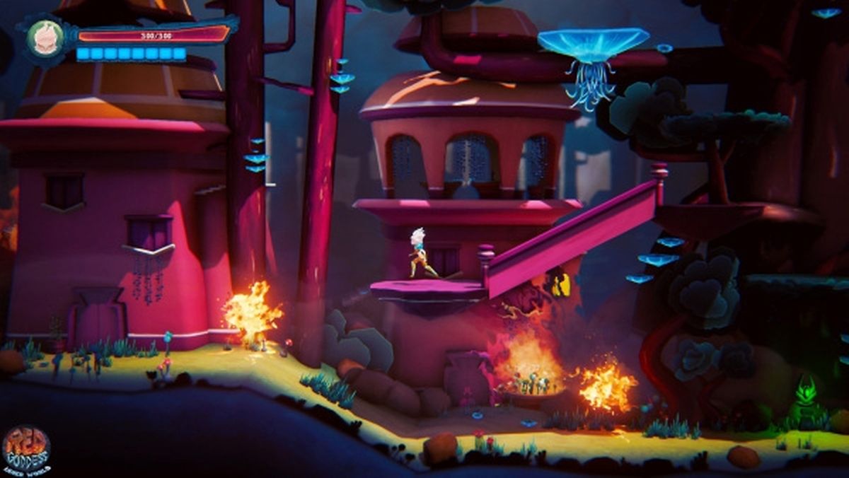 Gehüpft und gesprungen wird mit der Göttin Divine im Jump'n'Run Red Goddess: Inner World. Das Spiel stammt vom spanischen Entwickler Yanim.