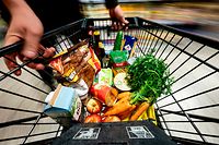 ARCHIV - 14.04.2021, Berlin: Ein Einkauf liegt in einem Einkaufswagen in einem Supermarkt. Die Angst vor steigenden Preisen könnte Ökonomen zufolge die Inflation anheizen. (zu dpa «DIW: Bei Inflation droht Gefahr von psychologischer Seite») Foto: Fabian Sommer/dpa +++ dpa-Bildfunk +++