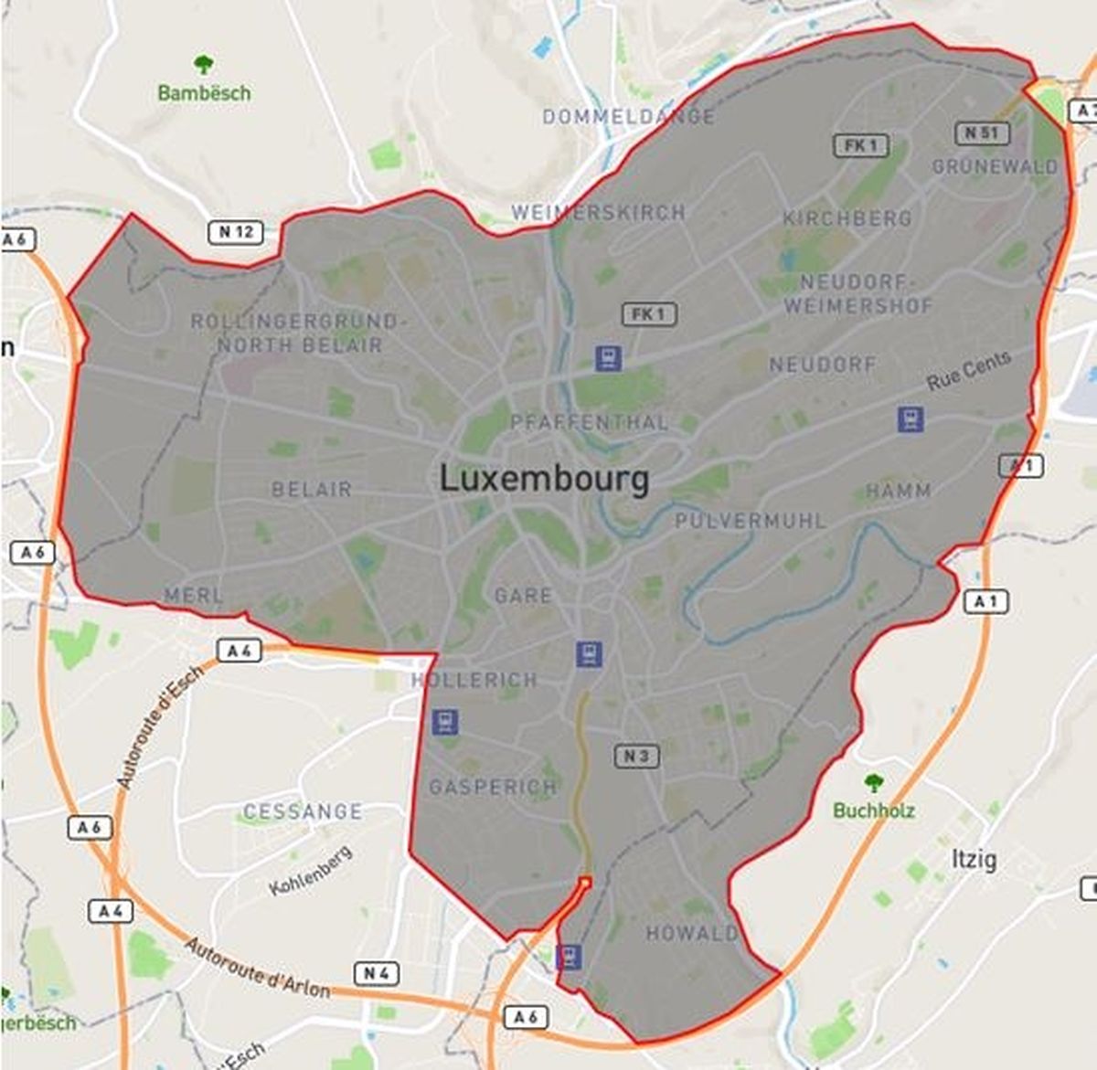 Die eDrive Zone umfasst Luxemburg-Stadt (ohne Cessingen) und Howald.