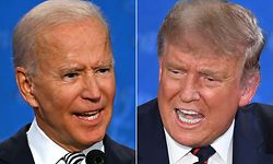 TOPSHOT - (COMBO) This combination of pictures created on September 29, 2020 shows Democratic Presidential candidate and former US Vice President Joe Biden (L) and US President Donald Trump speaking during the first presidential debate at the Case Western Reserve University and Cleveland Clinic in Cleveland, Ohio on September 29, 2020. (Photos by JIM WATSON and SAUL LOEB / AFP)