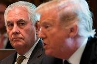 (FILES) In this file photo taken on October 16, 2017 US President Donald Trump speaks alongside Secretary of State Rex Tillerson (L) during a Cabinet Meeting in the Cabinet Room of the White House in Washington, DC.
US President Donald Trump on March 13, 2018 announced the departure of his top diplomat Rex Tillerson, to be succeeded by the current CIA chief Mike Pompeo."Mike Pompeo, Director of the CIA, will become our new Secretary of State. He will do a fantastic job!" Trump tweeted."Thank you to Rex Tillerson for his service!" he added. The US president announced the appointment of Gina Haspel to head the Central Intelligence Agency -- the first woman tapped for the post. / AFP PHOTO / SAUL LOEB