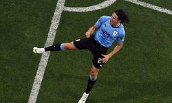 Uruguay's forward Edinson Cavani celebrates after scoring a second goal during the Russia 2018 World Cup round of 16 football match between Uruguay and Portugal at the Fisht Stadium in Sochi on June 30, 2018. / AFP PHOTO / Kirill KUDRYAVTSEV / RESTRICTED TO EDITORIAL USE - NO MOBILE PUSH ALERTS/DOWNLOADS