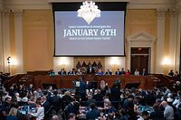 General view of the House Select Committee hearing to Investigate the January 6th Attack on the US Capitol, in the Cannon House Office Building on Capitol Hill in Washington, DC on June 9, 2022. (Photo by Jabin Botsford / POOL / AFP)